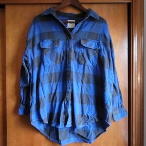 Aerie Blue and Black Plaid Button-Down Shirt